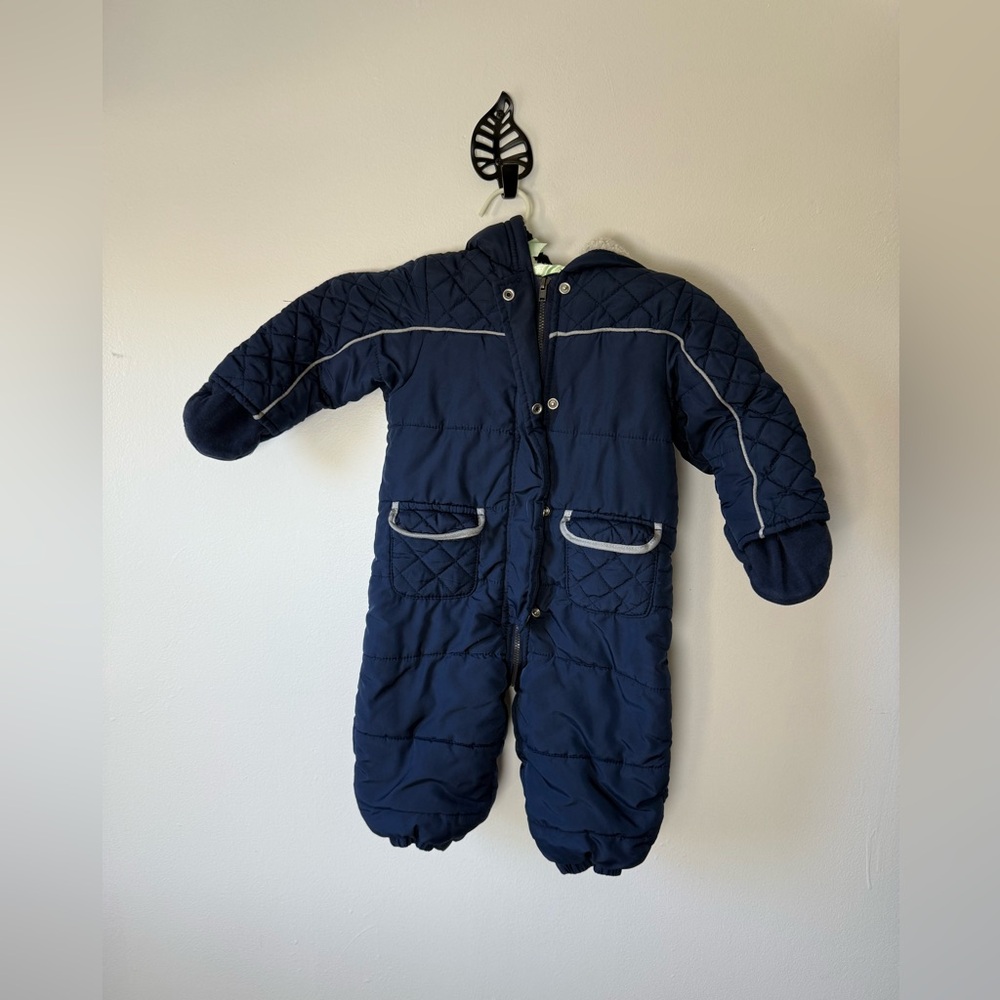 First impressions dark blue snow suit for 12 month old.